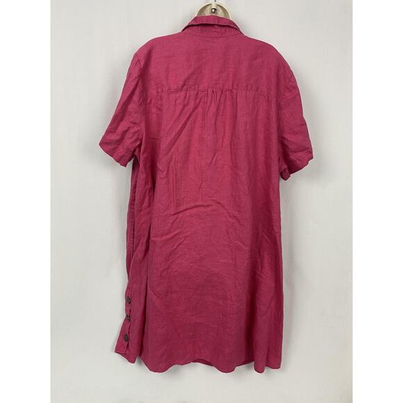J Jill Love Linen Shirt Dress Womens 3X Pink Short Sleeve Pockets Flowy Coastal - Picture 6 of 16